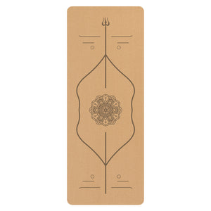 Natural rubber cork yoga mat with guide line pattern in various designs