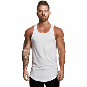 Men's polyester sports tank top in gold, white, and black colors