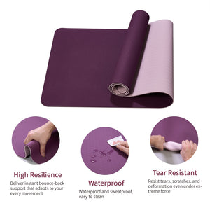 Purple non-slip TPE yoga mat measuring 72 by 24 inches for fitness and Pilates