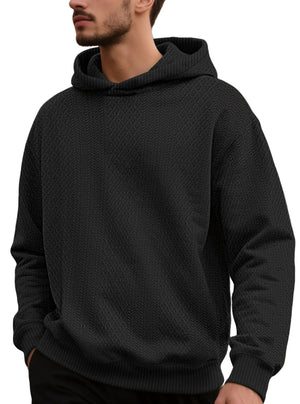 Loosefit jacquard men's hoodie in multiple colors with patch pockets and relaxed fit