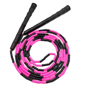 Adjustable bamboo handle skipping rope with soft beads in various colors
