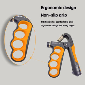 Adjustable hand grip strengthener with automatic counting in multiple colors