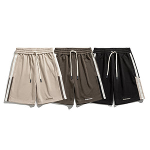 Men's American sports striped cotton shorts in black, brown, and khaki colors