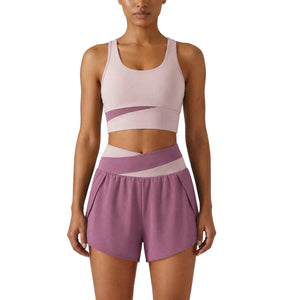 Color-block women's sports top and shorts set in various colors