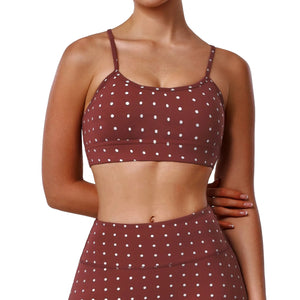 Push-up shockproof silver polka-dot yoga bra in rust red and black colors