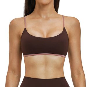 Nude-feel contrast color yoga fitness bra in multiple colors and sizes