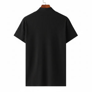 Men's brick red V-neck knitted short-sleeve ribbed t-shirt
