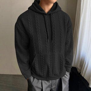 Men's casual slim fit hooded sweatshirt in black, light gray, khaki, and navy blue