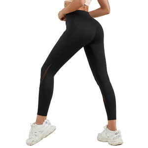 Women's performance yoga leggings in black and navy blue shown in various active poses