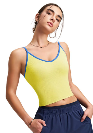 Color-block V-neck camisole with built-in padded cups in multiple colors