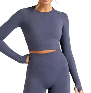 Seamless long sleeve yoga set with high elasticity in multiple colors
