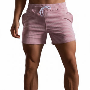 Men's vertical stripe cotton fitness running shorts in various colors