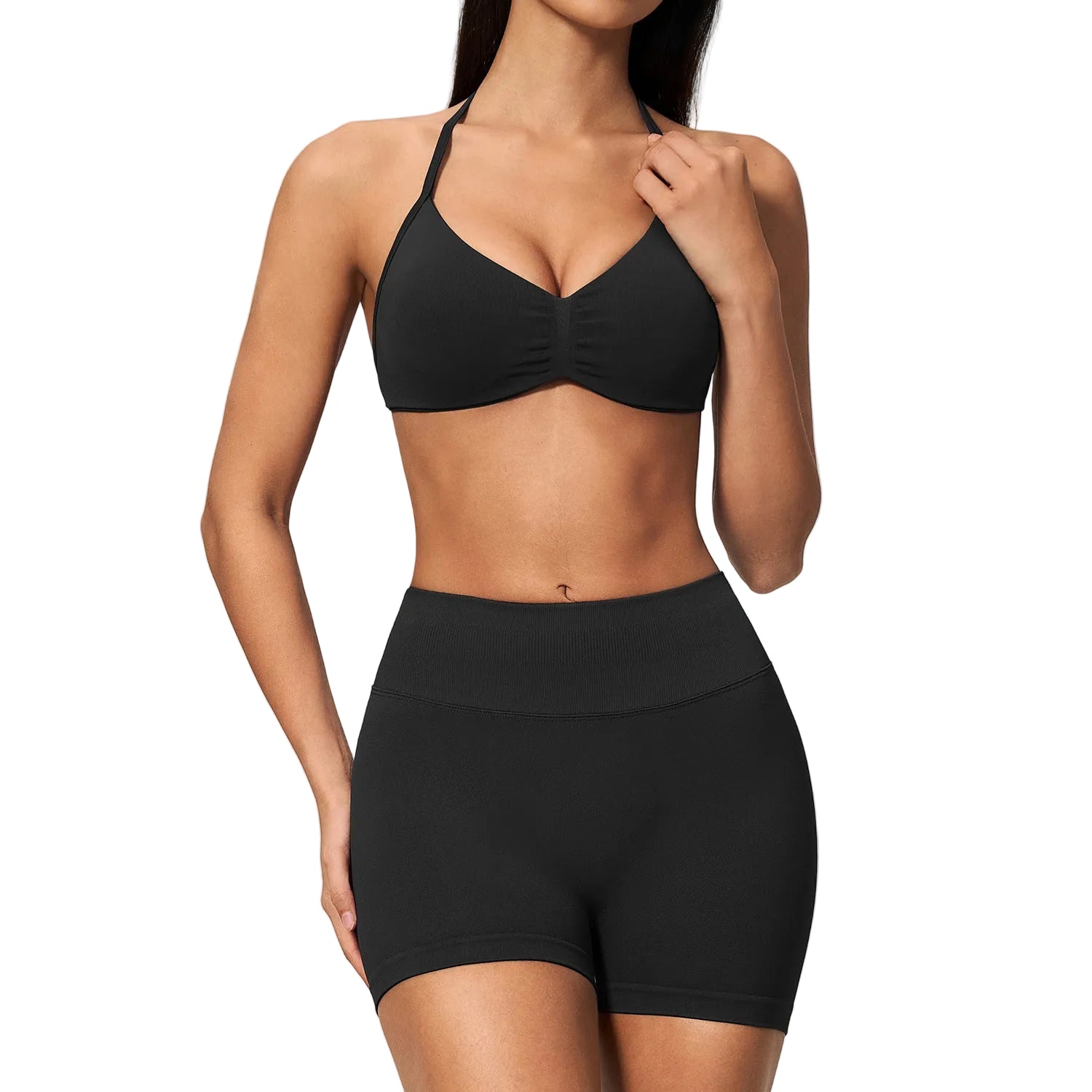Backless halter top and shorts set for women in multiple colors