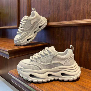 Men's hollow out platform sneakers in white, gray, and black with breathable mesh upper