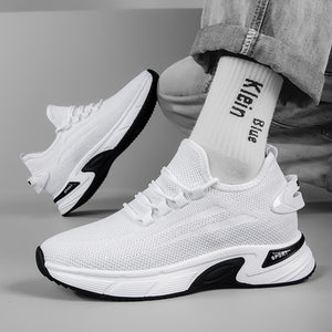 Invisible height-increasing running shoes with mesh upper in black and white colors