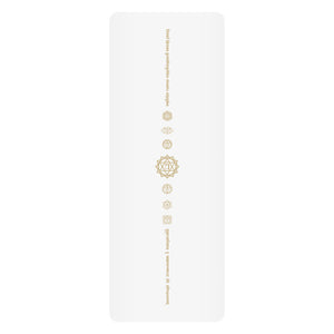 White PU leather yoga mat with natural rubber base rolled out on floor