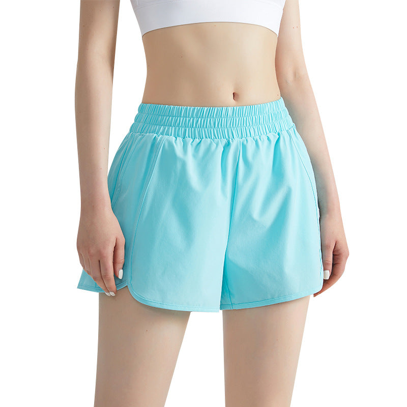 Women's fake two-piece athletic shorts in various colors for running and yoga