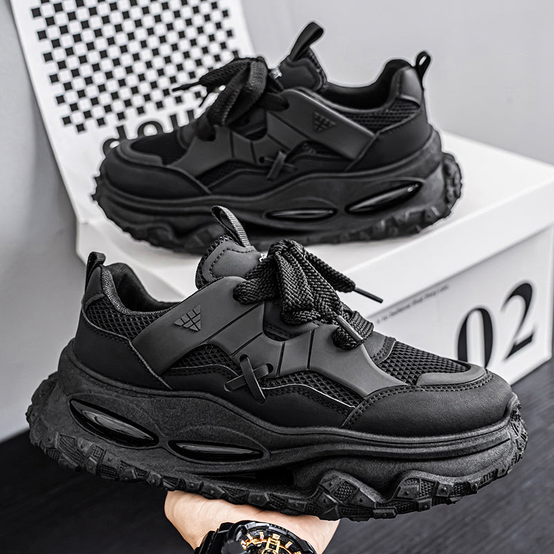 Men's Korean trendy dad sneakers with thick sole in black and white colors