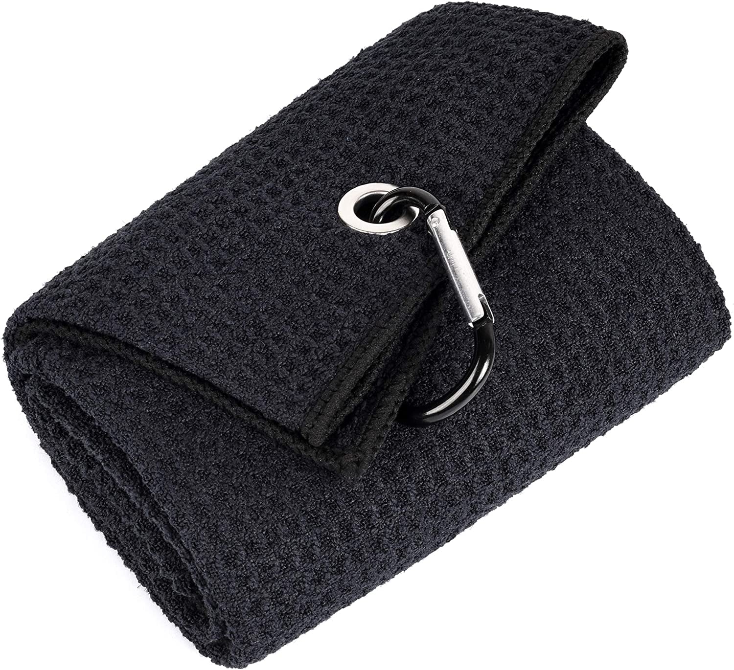 Microfiber Waffle Pattern Golf Towel | Club Groove Cleaner Brush | Foldable Divot Tool with Magnetic Ball Marker (Black Towel/Brush/Bone Divot)