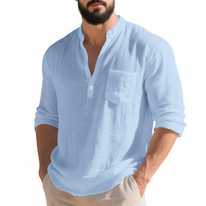 Men's American style linen long-sleeve T-shirt in various colors