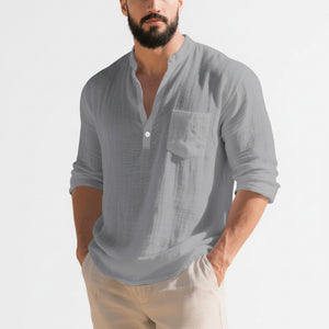 Men's American style linen long-sleeve T-shirt in various colors