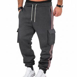 Men's fleece-lined warm outdoor sweatpants in multiple colors with drawstring waist and pockets