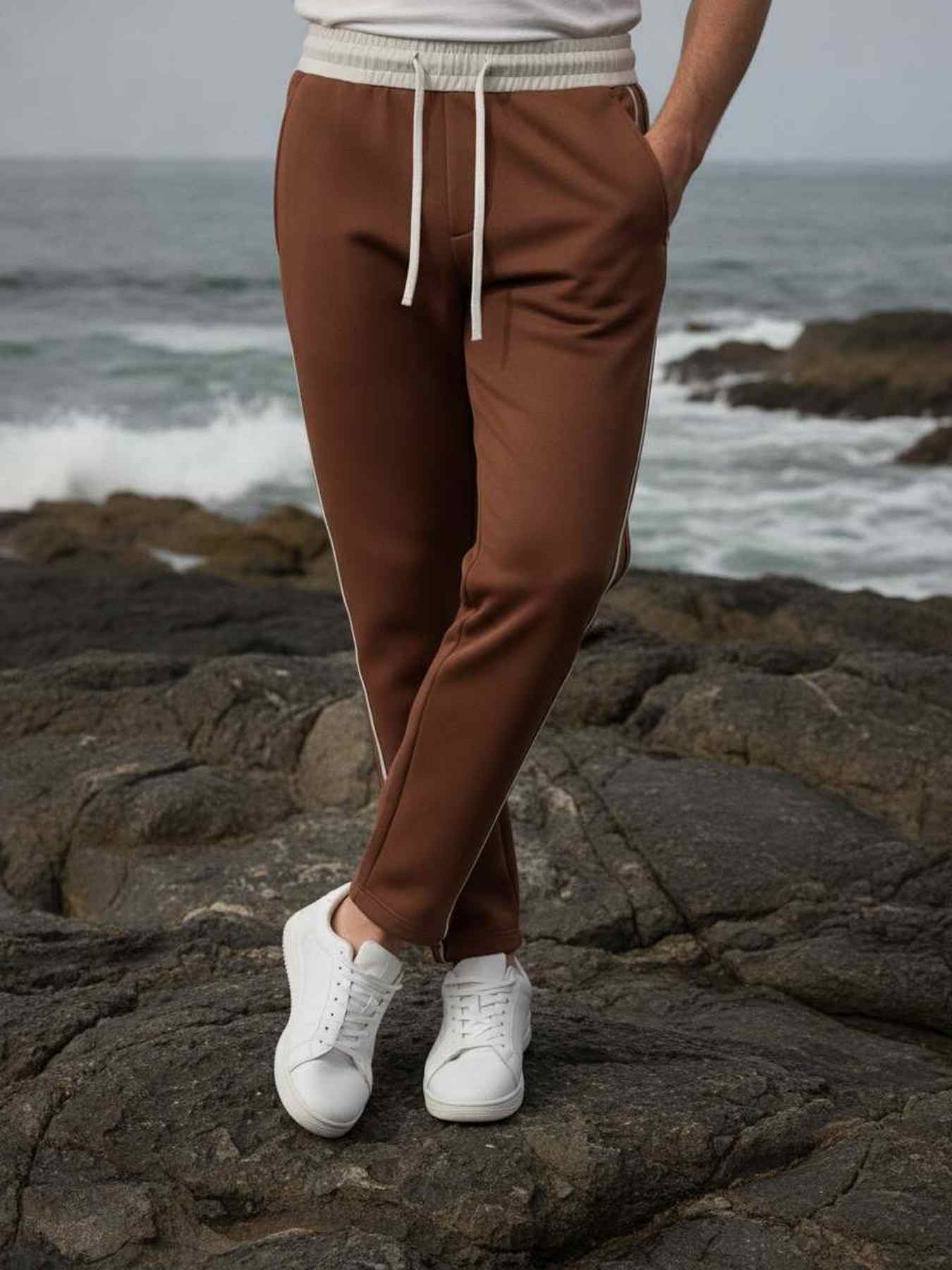 Men's anti-wrinkle stretch casual pants in black with slim straight fit