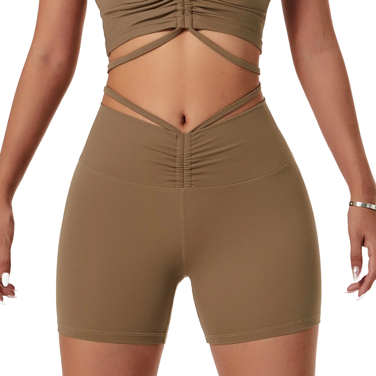 Nude high waist yoga shorts for women in various colors including brown, green, black, white, and red