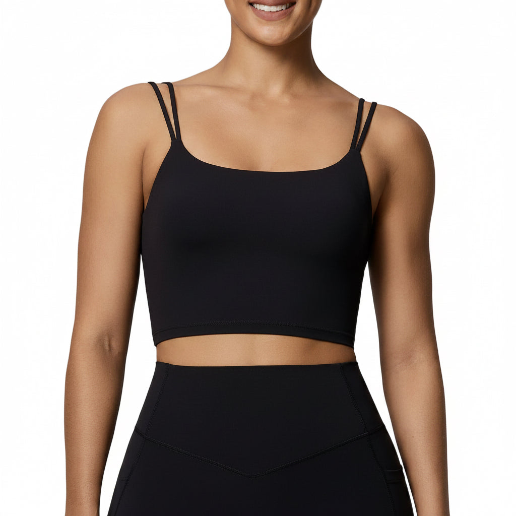 Sling yoga top with open back and shockproof sports bra design