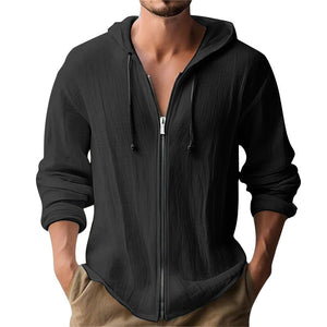 Linen hooded long-sleeve cardigan in various colors for casual wear