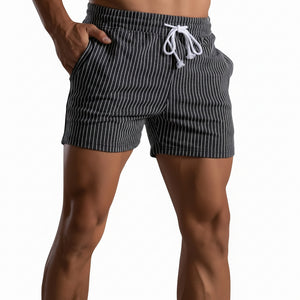 Men's vertical stripe cotton fitness running shorts in various colors