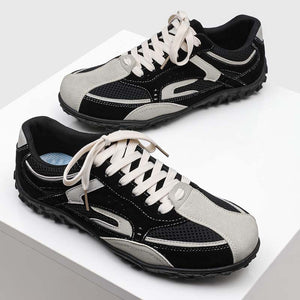 Men's low profile running trainers in blue, yellow, and black with nubuck suede upper