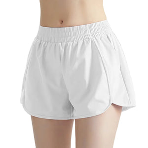 Women's fake two-piece athletic shorts in various colors for running and yoga