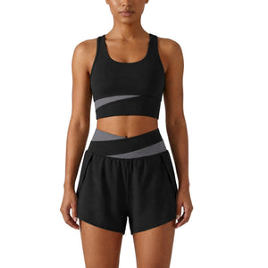 Color-block women's sports top and shorts set in various colors