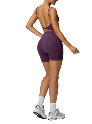 Sling yoga top with open back and shockproof sports bra design