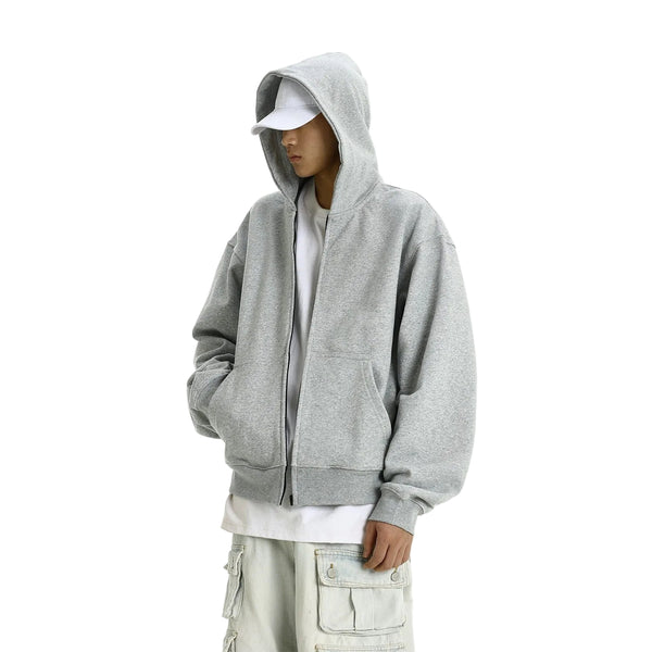 Men's hooded cardigan sweatshirt in multiple colors with patch pockets and relaxed fit