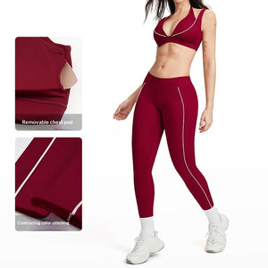 Nude-feel women's yoga workout set in multiple colors and styles