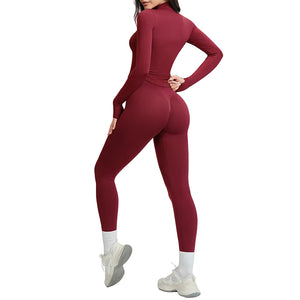Seamless women's workout set with ribbed waist in multiple colors