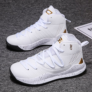 Plus size men's high-top basketball training sneakers in various colors and sizes