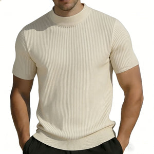 Men's short-sleeved knitted mock neck T-shirt in multiple colors