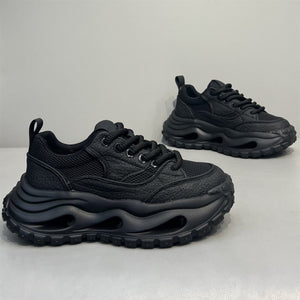 Men's hollow out platform sneakers in white, gray, and black with breathable mesh upper