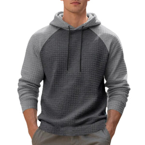 Men's jacquard small-check hooded sweatshirt in dark gray and black color
