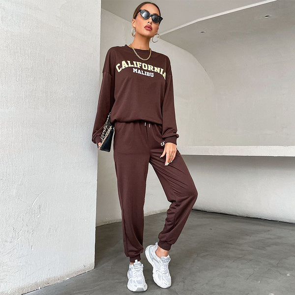 LETTER-PRINTED TWO-PIECE WOMEN'S SWEATSHIRT SPORTS SET