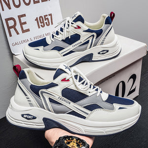 Men's breathable mesh running sneakers in white blue and white black colors