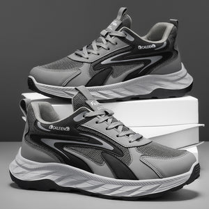 Men's black and gray soft sole anti-slip walking shoes with mesh upper