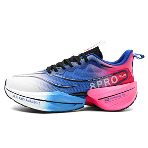 Carbon-plate shock-absorbing running shoes in multiple colors with breathable mesh and rubber outsole