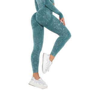 Women's vintage washed camo sports leggings in multiple colors
