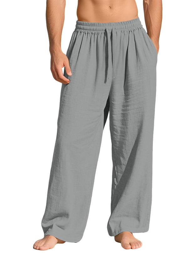 MEN'S LINEN CASUAL SPORTS PANTS WITH POCKETS AND DRAWSTRING