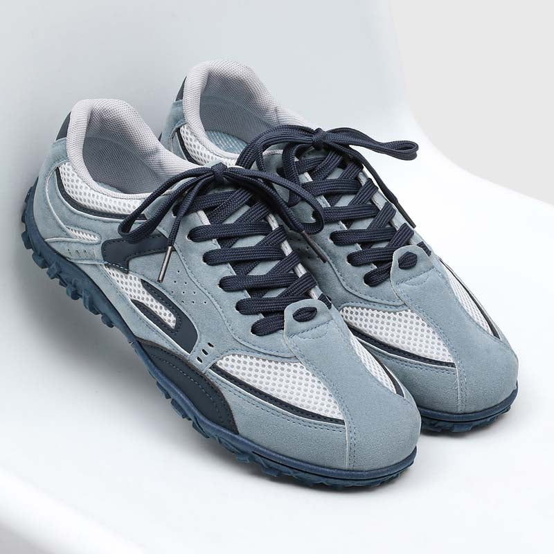 Men's low profile running trainers in blue, yellow, and black with nubuck suede upper