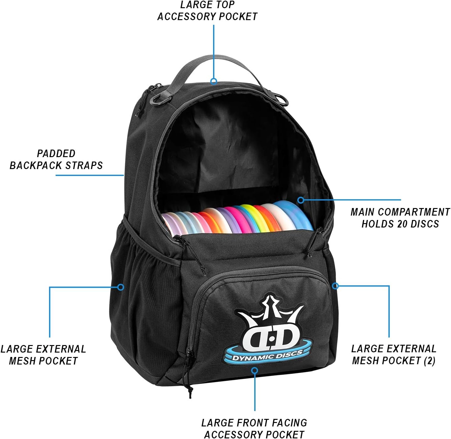 Dynamic Discs Cadet Disc Golf Bag - 17+ Discs Capacity - Beginner Disc Golf Accessories for Men - USA Business & Support - Includes Accessories Pouch & Water Bottle Holder - Lightweight & Durable